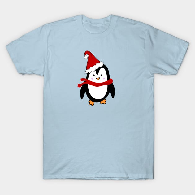 Festive Christmas Holiday Penguin with Santa Hat, made by EndlessEmporium T-Shirt by EndlessEmporium